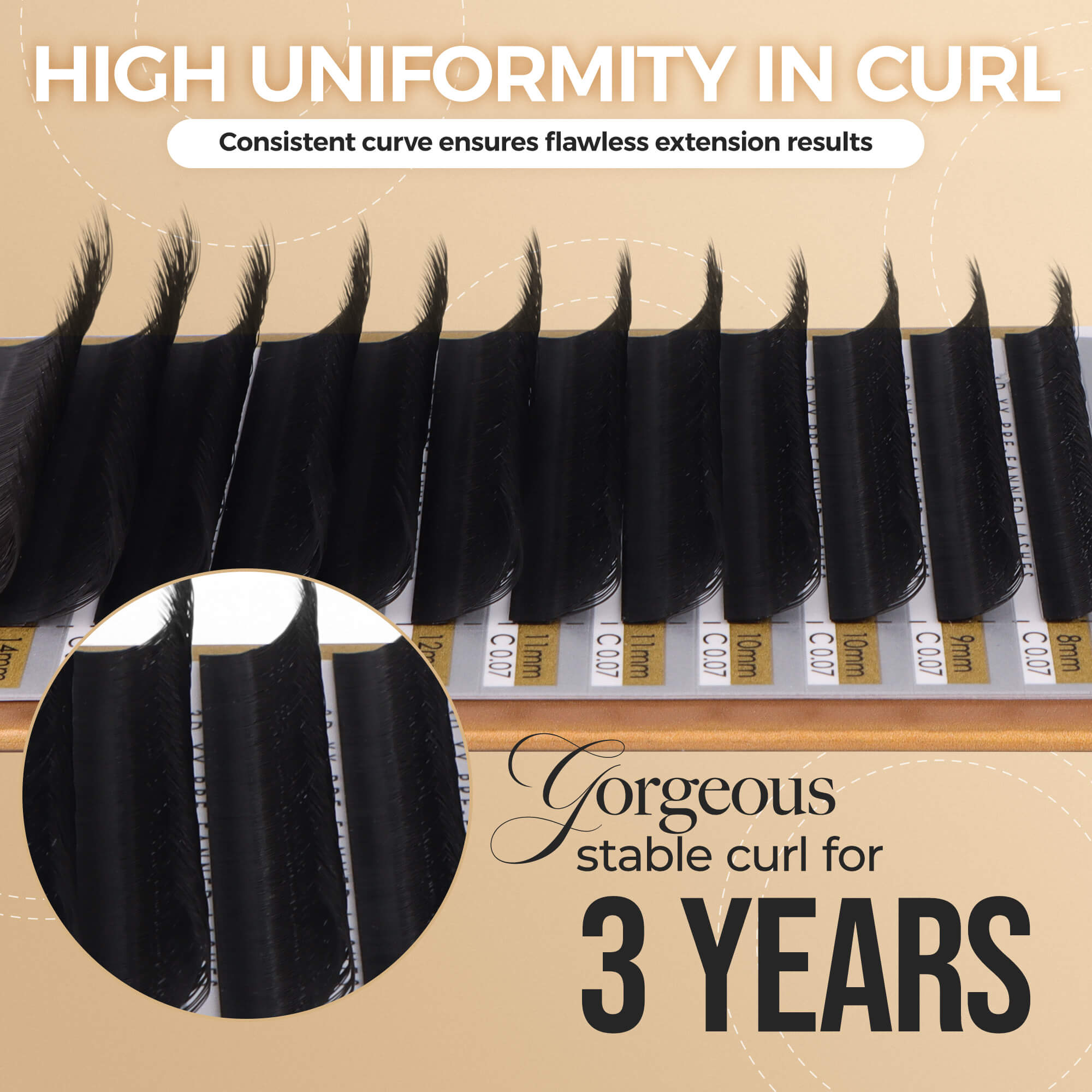 Pre-Fanned Eyelash Extensions 0.07mm (W-3D)