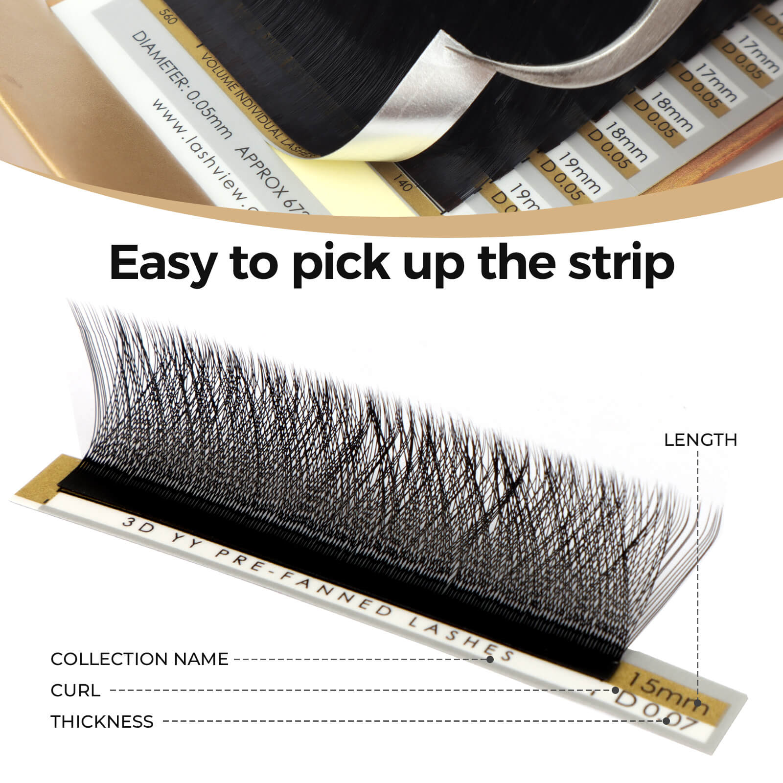 Pre-Fanned Eyelash Extensions 0.07mm (W-3D)