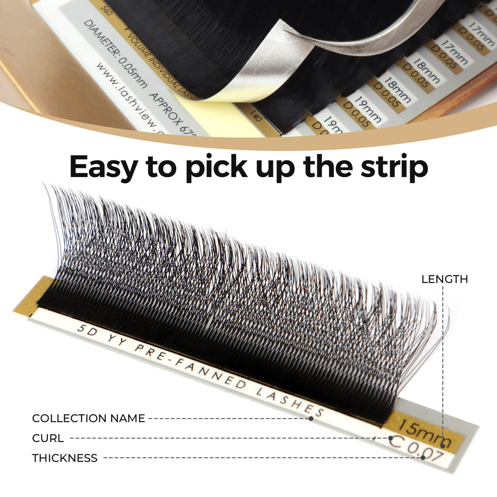 Pre-Fanned Eyelash Extensions 0.07mm (W-5D)