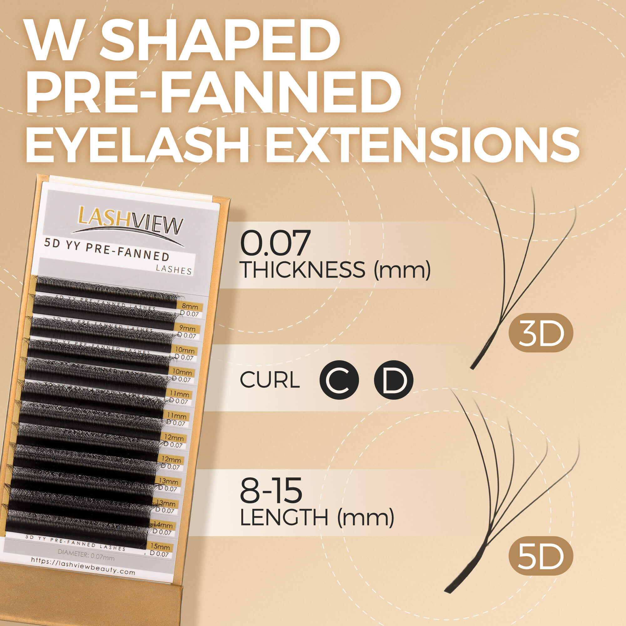 Pre-Fanned Eyelash Extensions 0.07mm (W-5D)