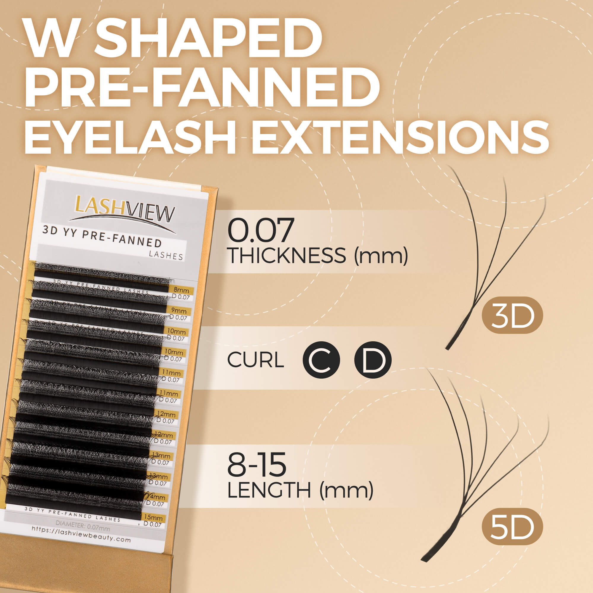 Pre-Fanned Eyelash Extensions 0.07mm (W-3D)