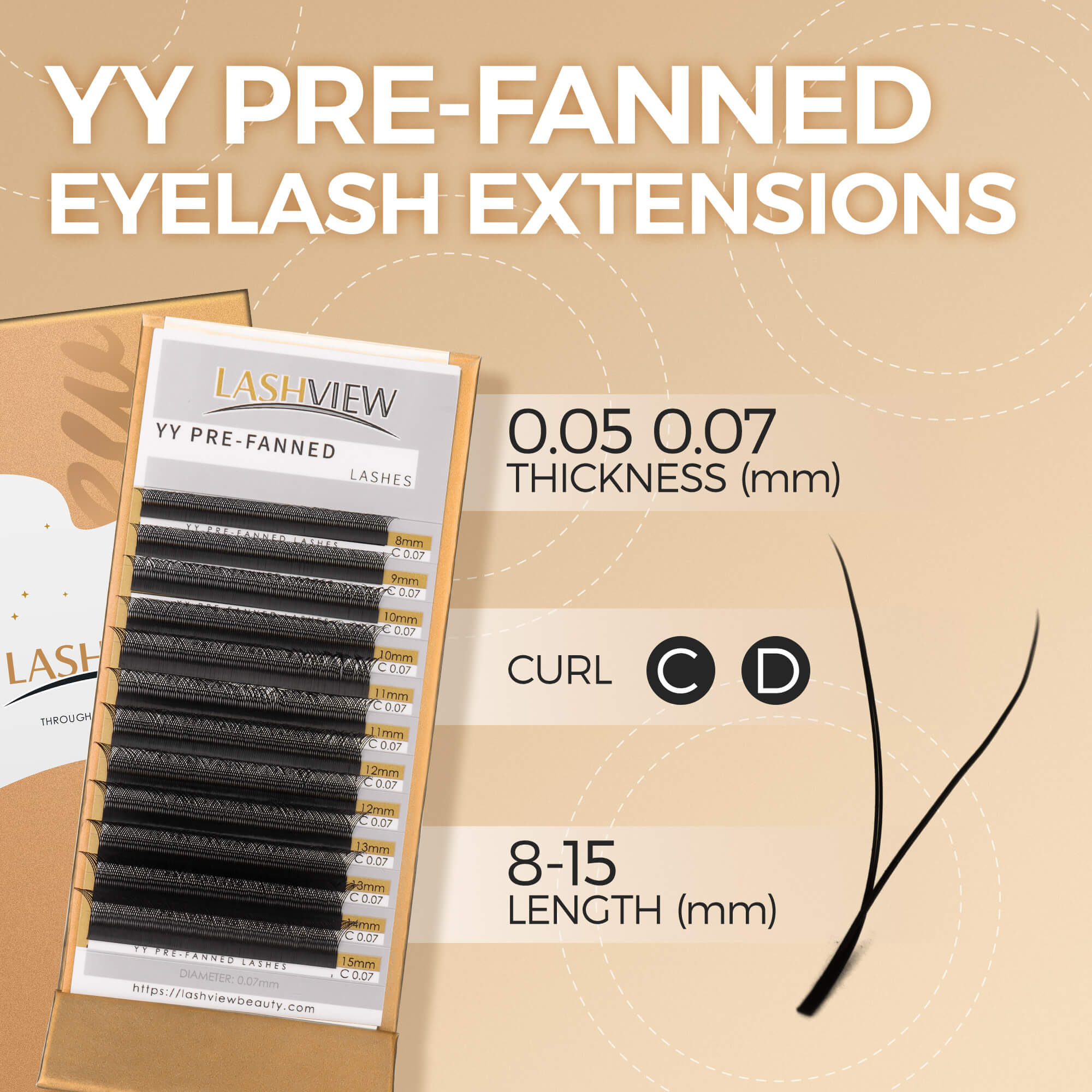 Pre-Fanned Eyelash Extensions 0.05mm (YY)
